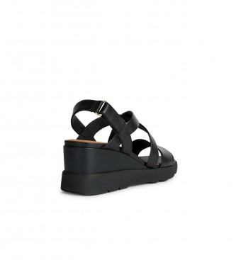 GEOX Leather sandals D Spherica Ec6 black -Height 7.5cm wedge