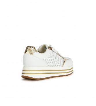 GEOX Sneakers D Kency in pelle bianca - Altezza plateau 4,5cm-
