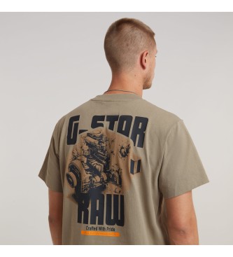 G-Star T-shirt ampia con grafica marrone sul retro del motore