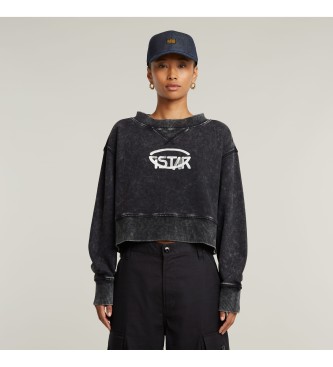 G-Star Sudadera Overdyed Cropped Logo Loose negro