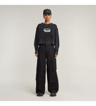 G-Star Sudadera Overdyed Cropped Logo Loose negro