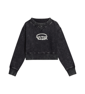 G-Star Overgeverfd Cropped Logo Los Sweatshirt zwart