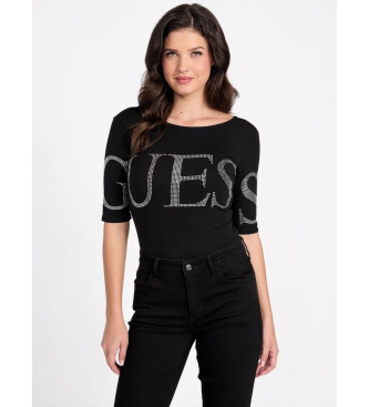 Guess Czarne błyszczące body z logo