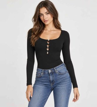 Guess Body Zanita a maniche lunghe con logo nero