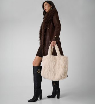 Guess Ilde cream braided faux fur bag