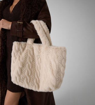 Guess Ilde cream braided faux fur bag