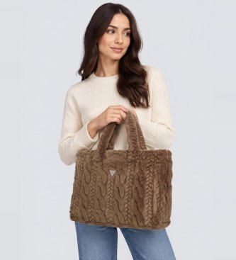 Guess Brown braided synthetic fur Ilde bag