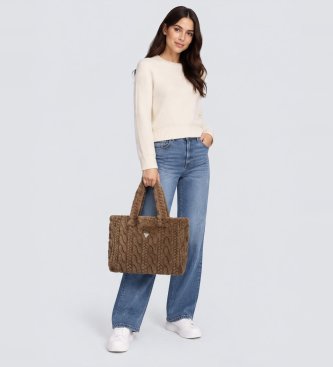 Guess Brown braided synthetic fur Ilde bag