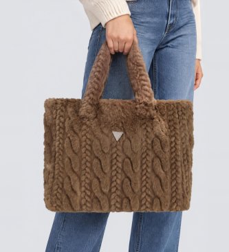 Guess Brown braided synthetic fur Ilde bag