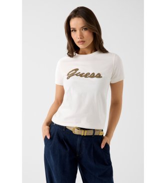 Guess Cream white beaded logo t-shirt