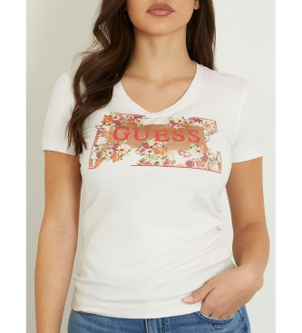Guess T-shirt elstica com logtipo floral em branco
