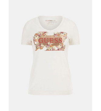Guess Camiseta elstica con logotipo floral blanco roto