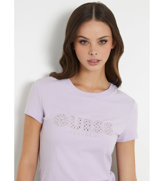 Guess T-shirt i stretch med lila logotyp framtill