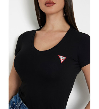 Guess Rozciągliwa koszulka z małym trójkątnym logo, czarna