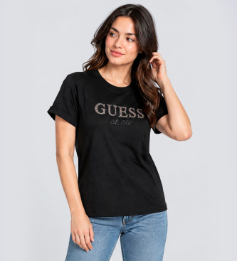 Guess T-Shirt Leopard mit Lurex-Logo schwarz