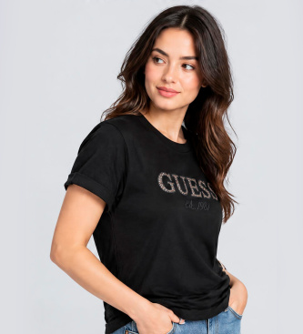 Guess T-Shirt Leopard mit Lurex-Logo schwarz