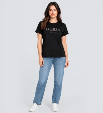 Guess T-Shirt Leopard mit Lurex-Logo schwarz