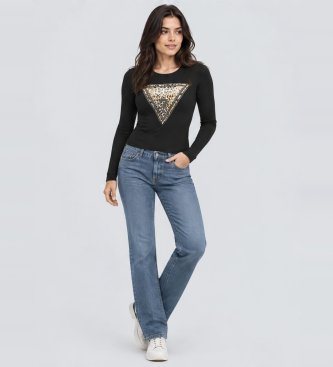 Guess T-shirt Savanna med triangel leopard svart