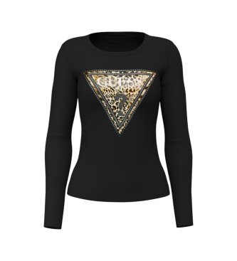 Guess T-shirt Savanna med triangel leopard svart