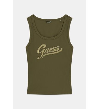 Guess Olive green sleeveless t-shirt with embroidered logo
