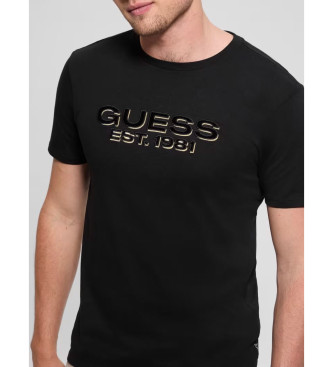 Guess Samt-Logo-T-Shirt schwarz