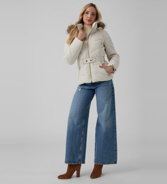 Guess Jaqueta acolchoada curta com cinto beige