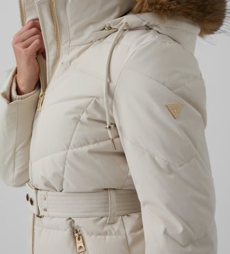 Guess Jaqueta acolchoada curta com cinto beige