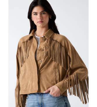 Guess Krótka kurtka z brązowymi frędzlami