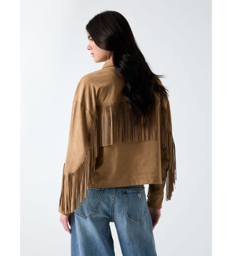 Guess Krótka kurtka z brązowymi frędzlami