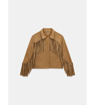 Guess Krótka kurtka z brązowymi frędzlami
