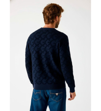 Guess Marinebl jacquard-jumper med prget logo