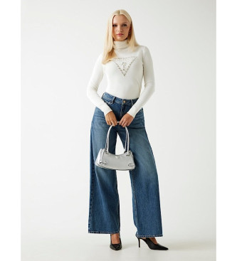 Guess Pull  col roul avec logo triangulaire blanc cass