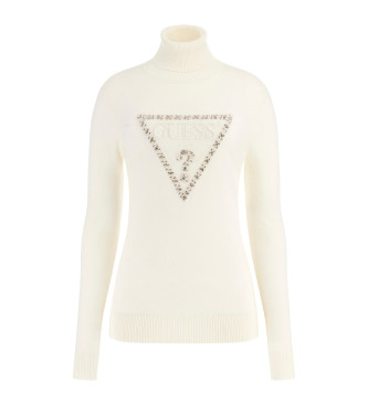 Guess Pull  col roul avec logo triangulaire blanc cass