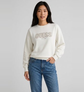 Guess Camisola Madeline Logo Manga Comprida branco creme
