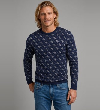 Guess Jaqueta Martin 4G Logo Jacquard marinho