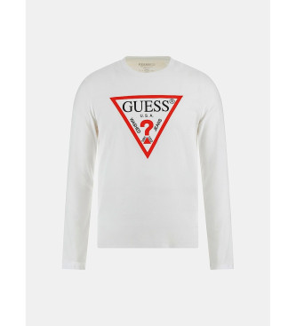 Guess Originalni pulover z logotipom bele barve