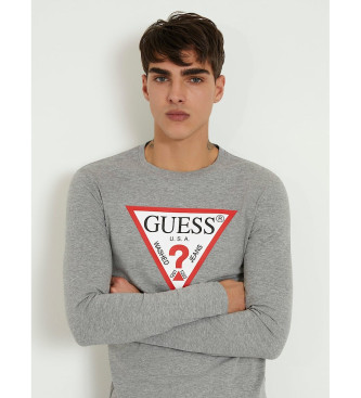 Guess Originalni pulover z logotipom sive barve