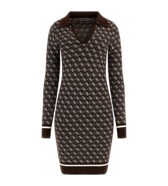Guess Vestido mini de mezcla de lana con logotipo marrn