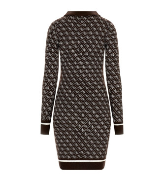 Guess Vestido mini de mezcla de lana con logotipo marrn
