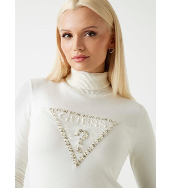Guess Pull  col roul avec logo triangulaire blanc cass