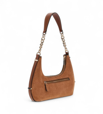 Guess Mini saco de ombro Erenia em pele genuna castanha