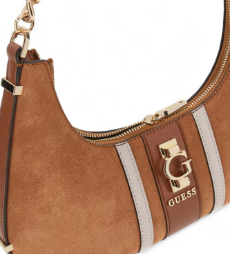Guess Mini saco de ombro Erenia em pele genuna castanha