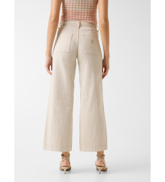 Guess Beżowe spodnie chino z szerokimi nogawkami