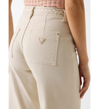 Guess Beżowe spodnie chino z szerokimi nogawkami