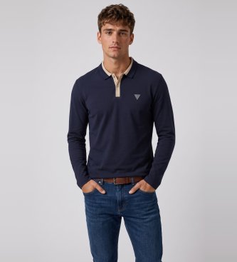 Guess Long sleeve textured navy polo
