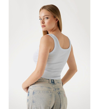 Guess Top sin mangas de punto acanalado blanco