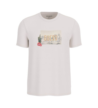Guess T-shirt z dużą beżową aplikacją na plecach