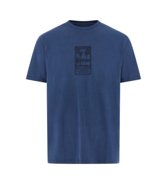 Guess T-shirt z dużą aplikacją na plecach w kolorze niebieskim