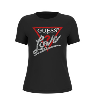 Guess Camiseta Triangulo con perlas negro