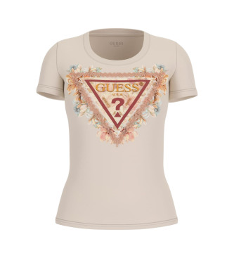 Guess Camiseta triangulo flores beige